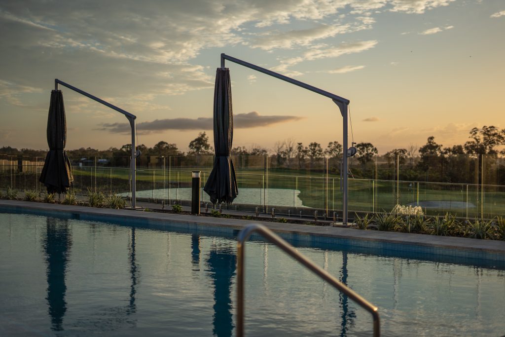 Spring Lakes Resort Outdoor Pool and Golf Course at Sunset